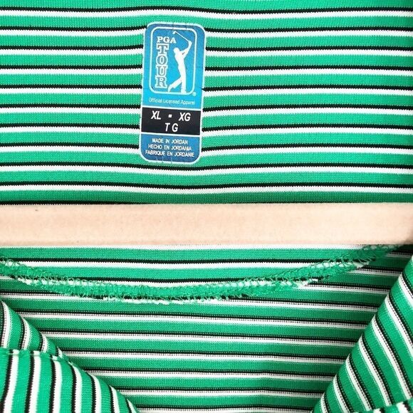 PGA Tour Polo Golf Shirt Green White Stripes Sz XL - Picture 4 of 6